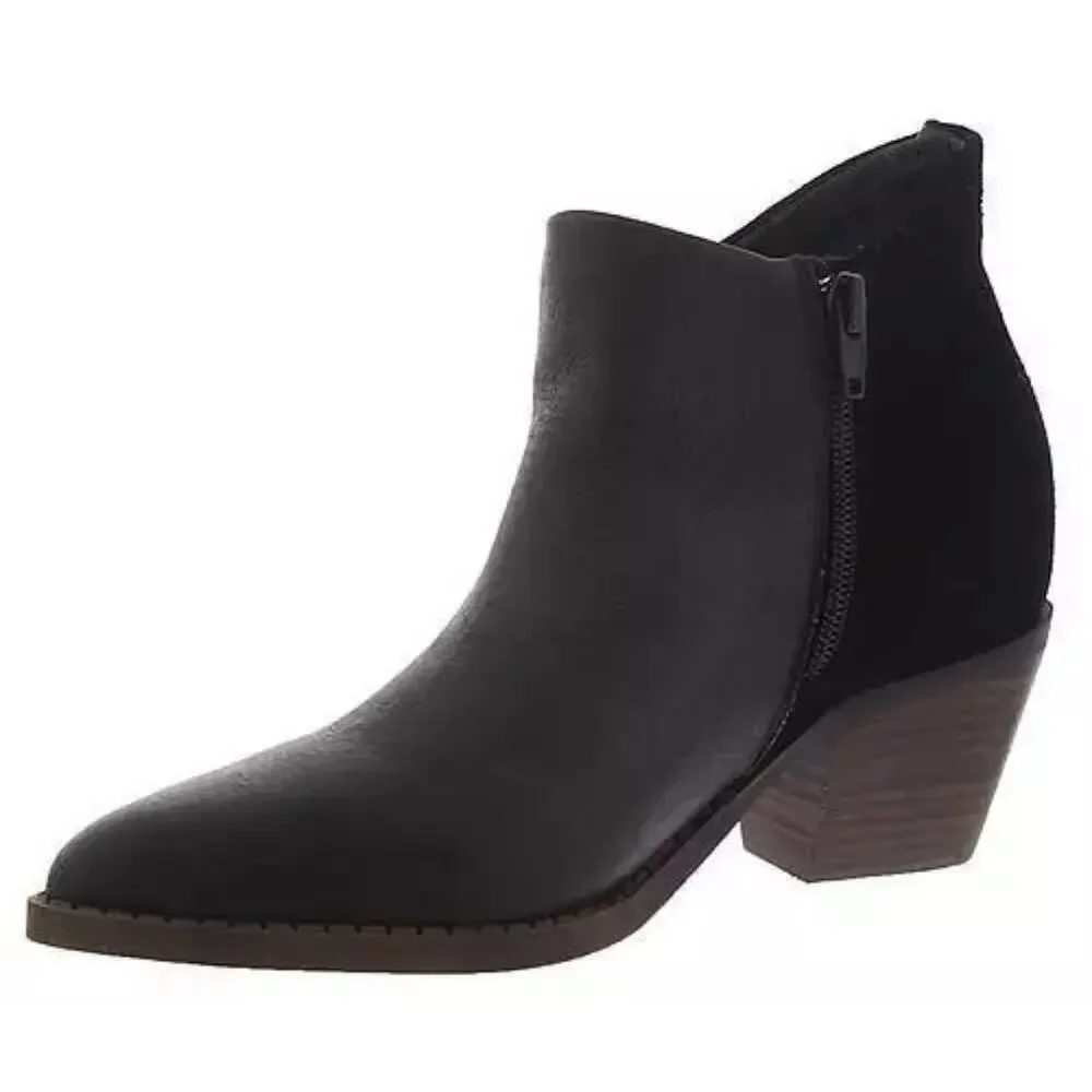 Yellow Box Dannika Black Leather Suede Booties Size 7M Western Ankle Boots